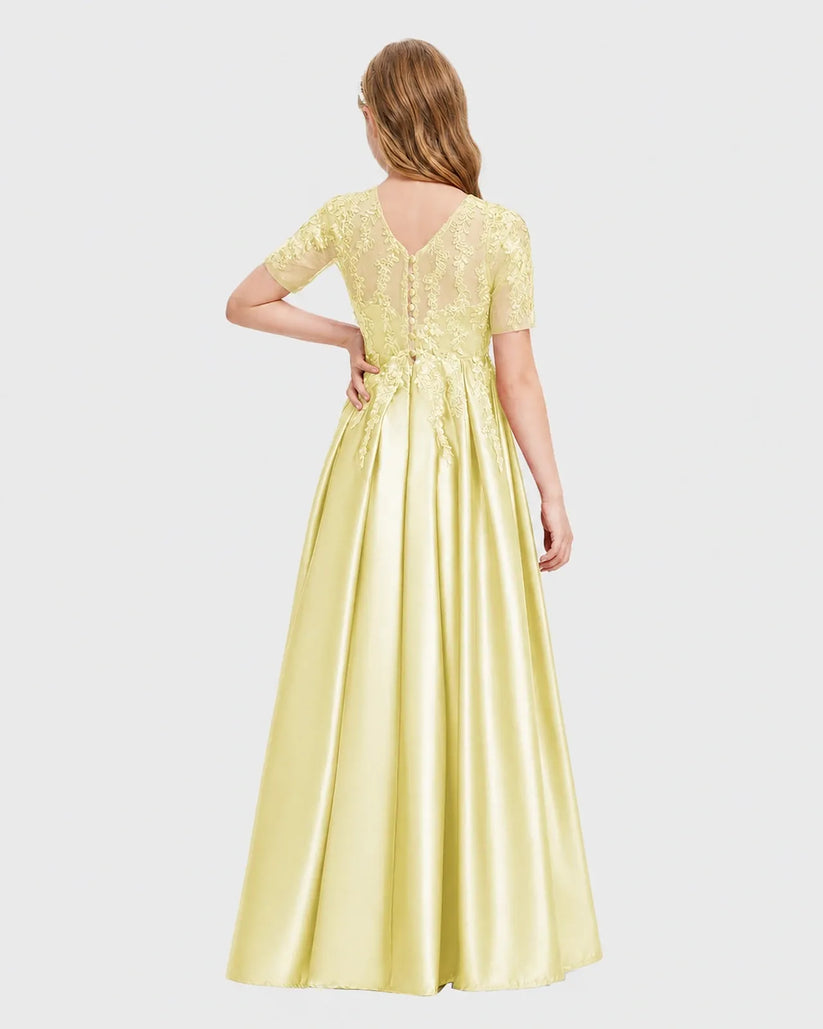 Daffodil Satin A-line Junior Bridesmaid Dress Back View