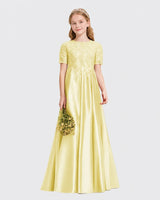 Daffodil Satin A-line Junior Bridesmaid Dress Front View