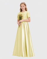 Daffodil Satin A-line Junior Bridesmaid Dress Front View