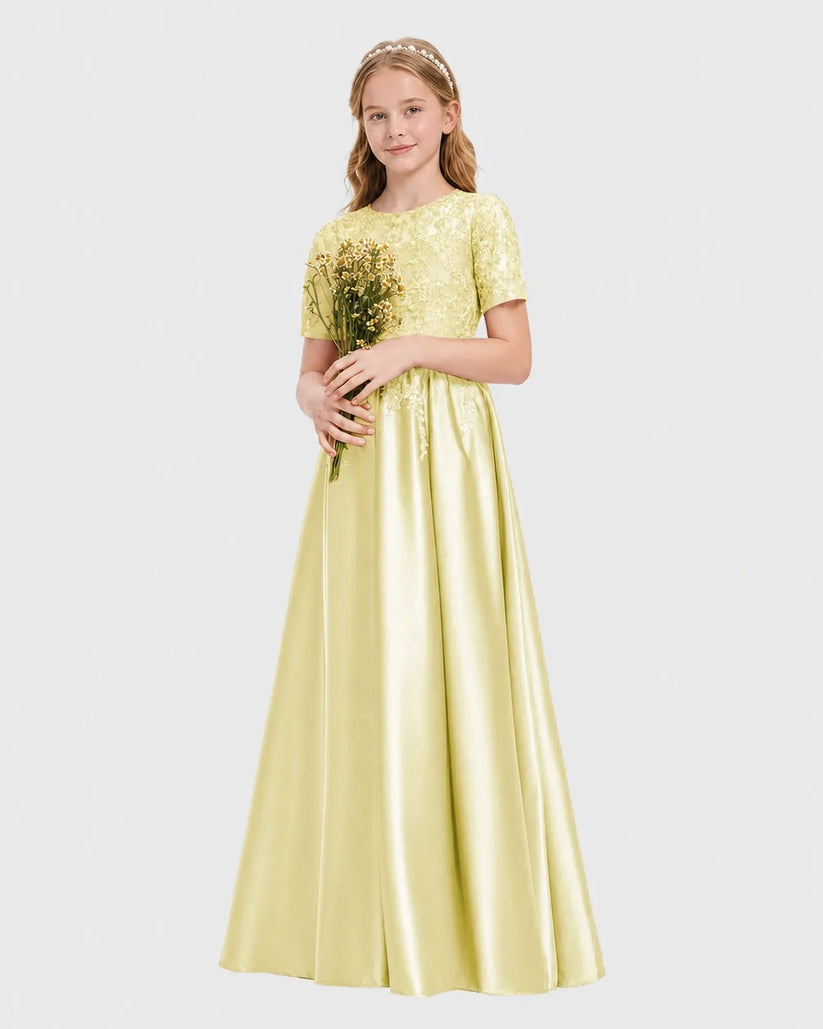 Daffodil Satin A-line Junior Bridesmaid Dress Front View