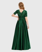 Dark Green Satin A-line Junior Bridesmaid Dress Back View