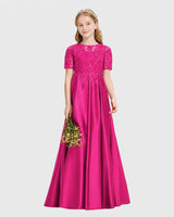 Hot Pink Satin A-line Junior Bridesmaid Dress Front View