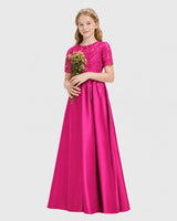 Hot Pink Satin A-line Junior Bridesmaid Dress Front View