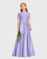 Lavender Satin A-line Junior Bridesmaid Dress Front View