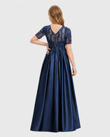 Navy Blue Satin A-line Junior Bridesmaid Dress Back View