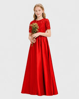 Red Satin A-line Junior Bridesmaid Dress Front View