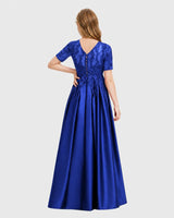 Royal Blue Satin A-line Junior Bridesmaid Dress Back View