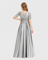 Silver Satin A-line Junior Bridesmaid Dress Back View