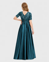 Teal Satin A-line Junior Bridesmaid Dress Back View
