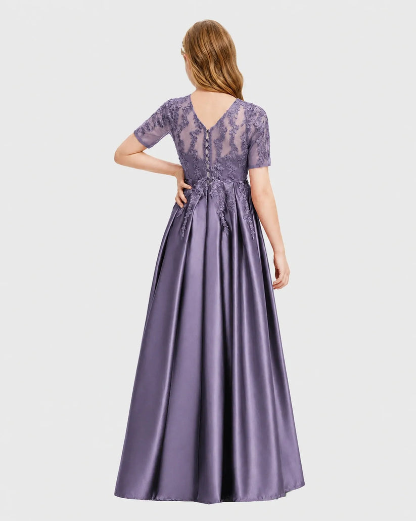 Wisteria Satin A-line Junior Bridesmaid Dress Back View
