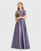 Wisteria Satin A-line Junior Bridesmaid Dress Front View