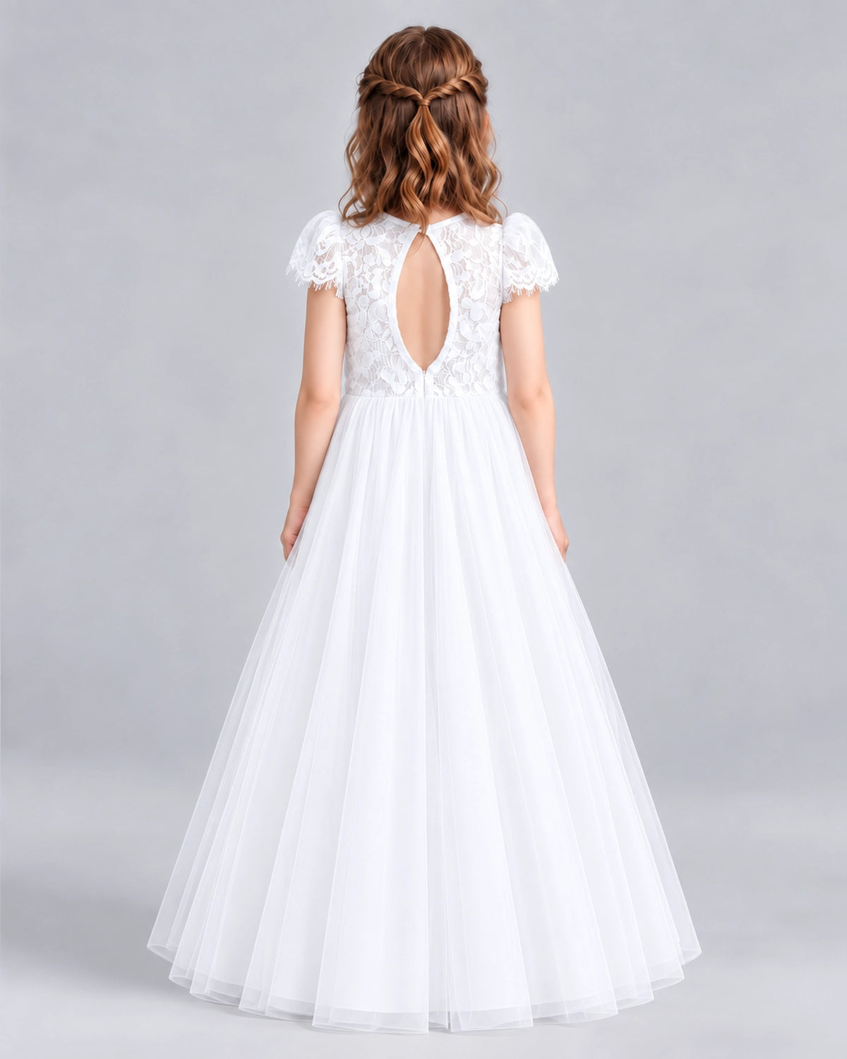 White Ball Gown First Communion Dresses Back