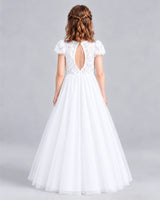 White Ball Gown First Communion Dresses Back