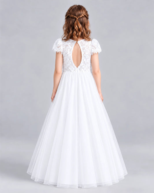 White Ball Gown First Communion Dresses Back