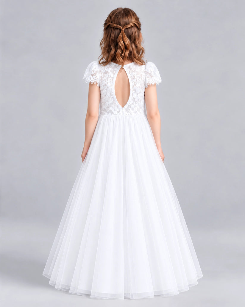 White Ball Gown First Communion Dresses Back