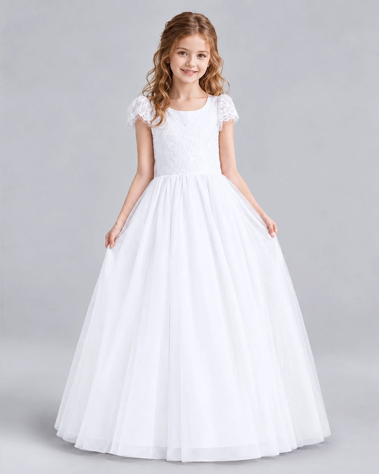White Ball Gown First Communion Dresses Front