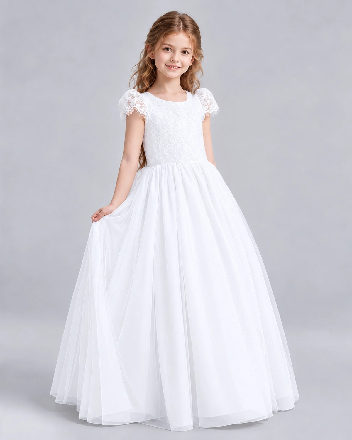 White Ball Gown First Communion Dresses Side