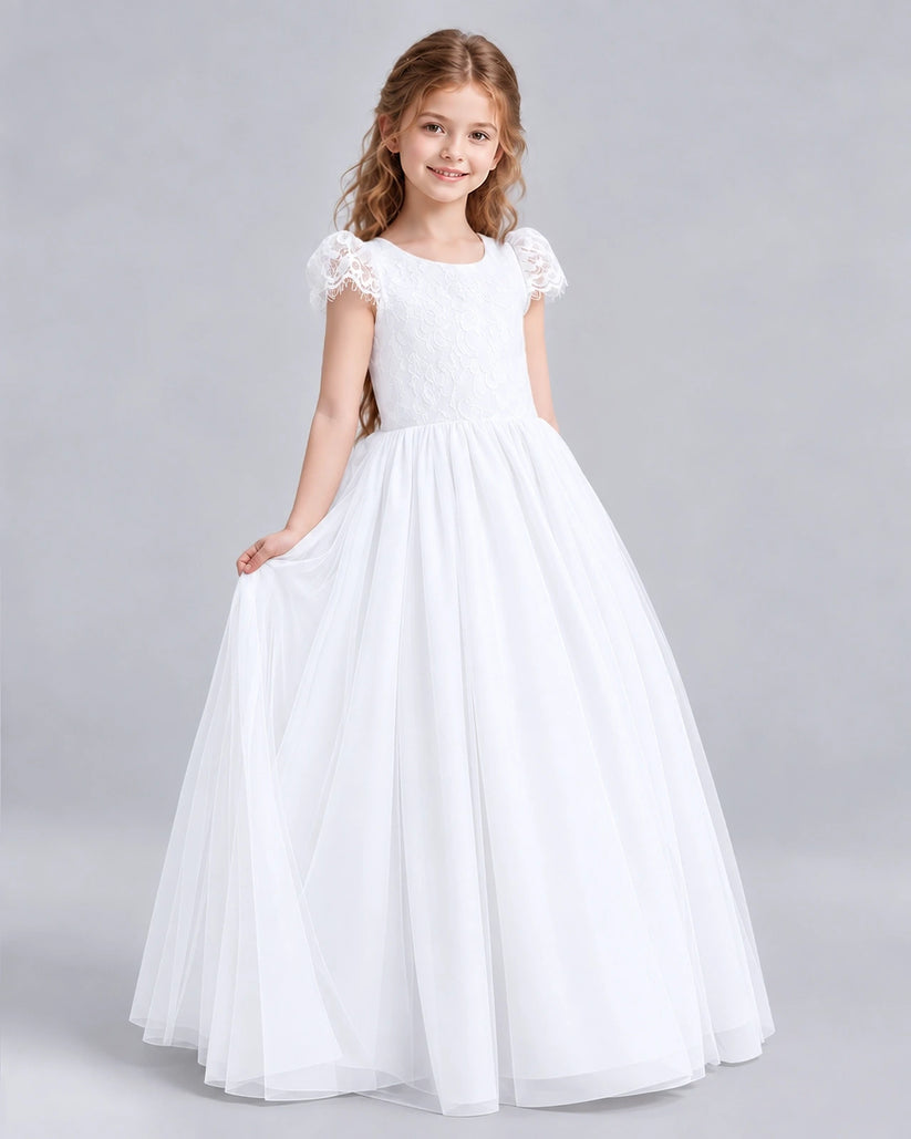 White Ball Gown First Communion Dresses Side