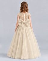 Champagne A-line Flower Girl Dresses Back