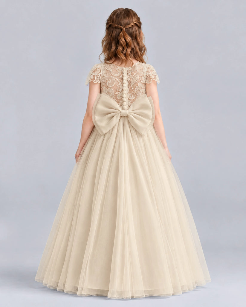 Champagne A-line Flower Girl Dresses Back
