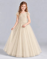 Champagne A-line Flower Girl Dresses Front
