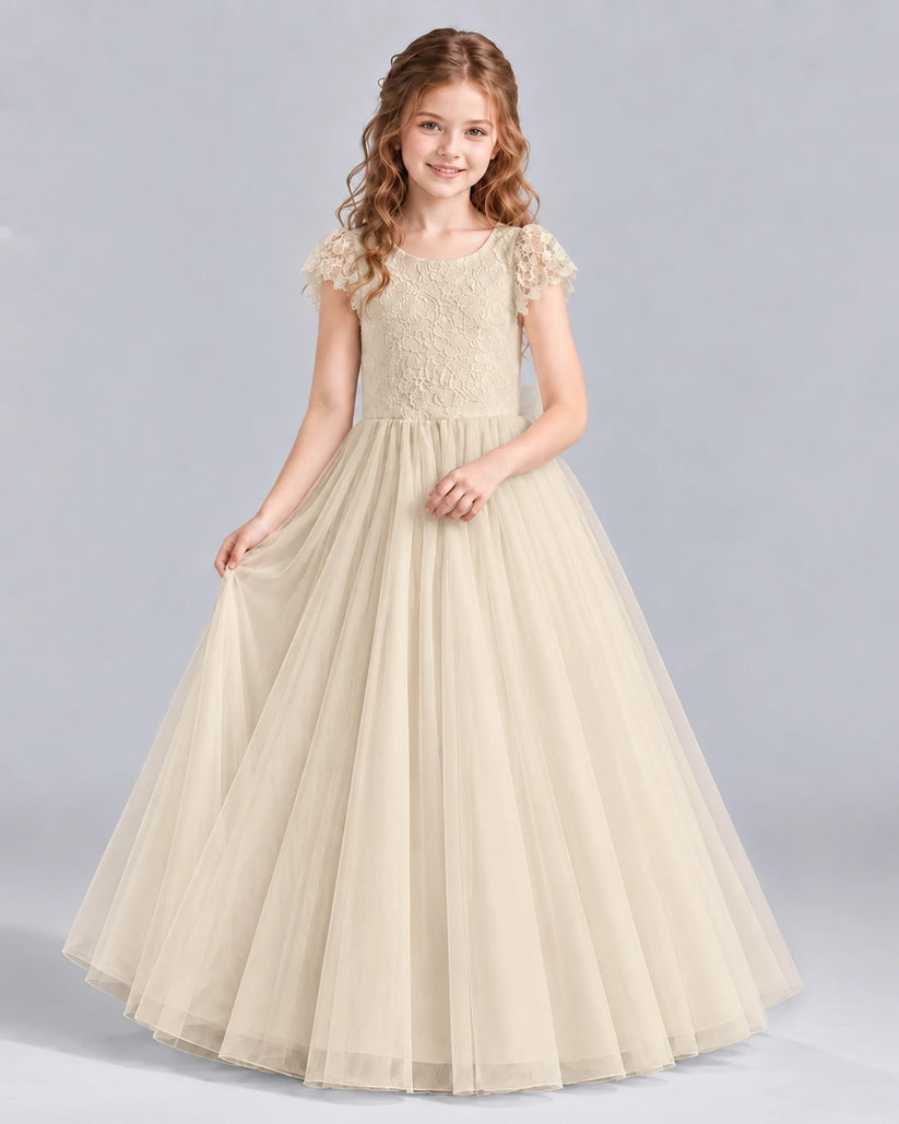 Champagne A-line Flower Girl Dresses Front