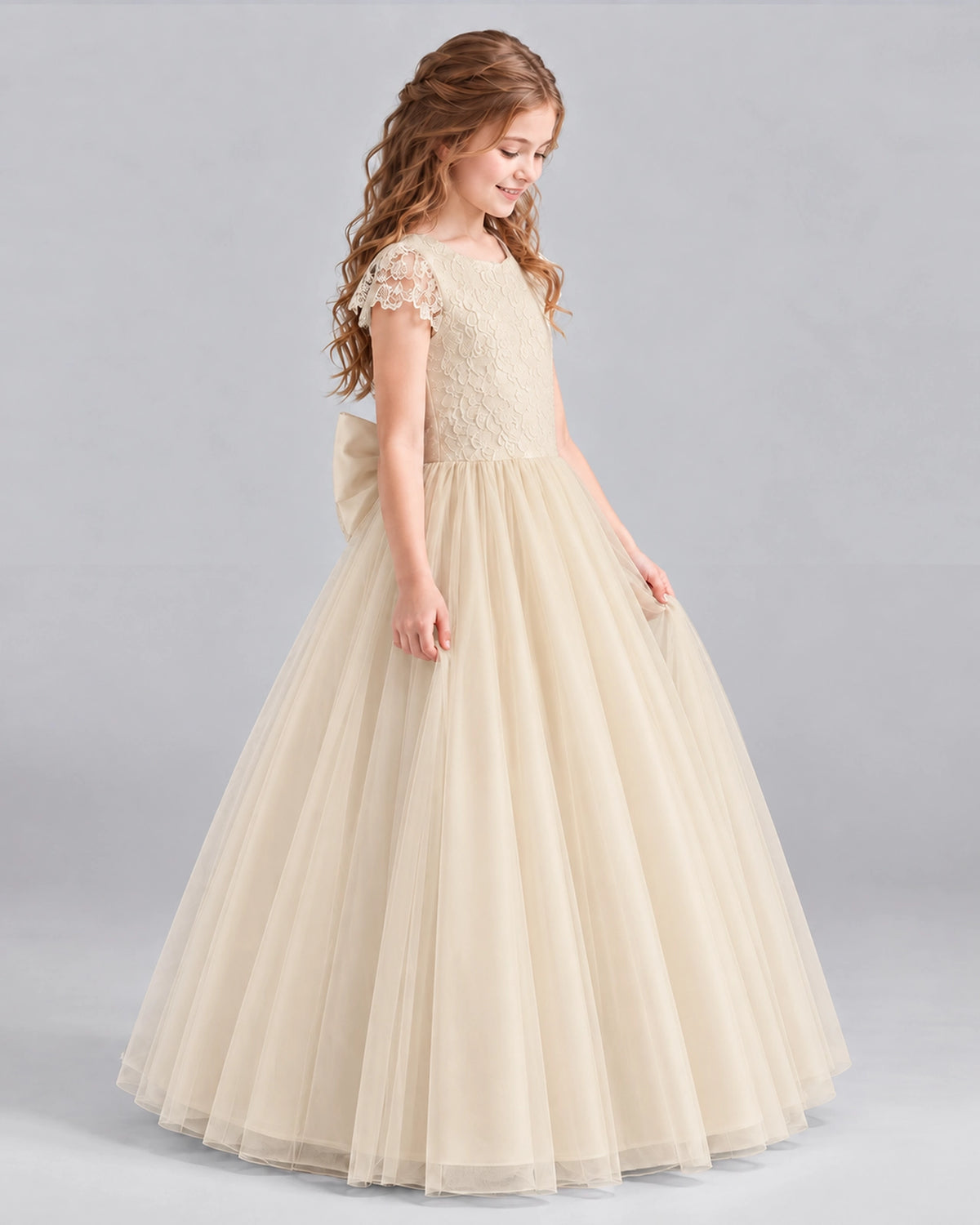 Champagne A-line Flower Girl Dresses Side