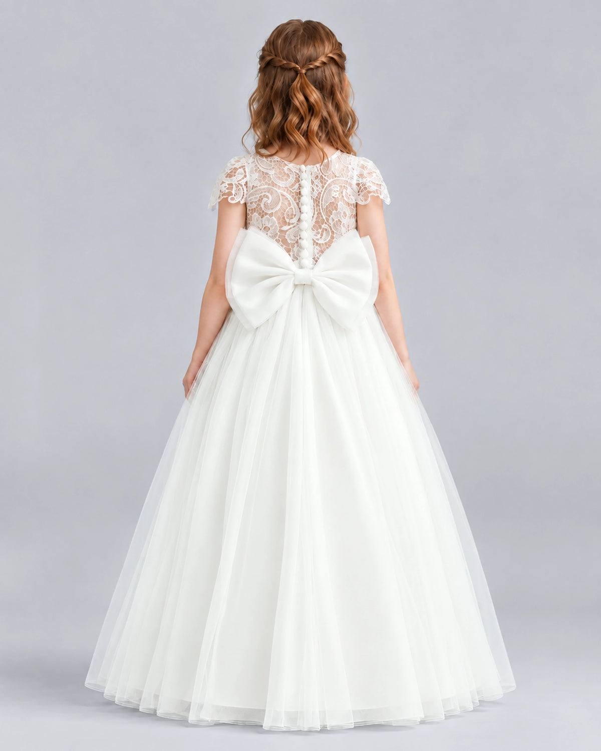 Ivory A-line Flower Girl Dresses Back