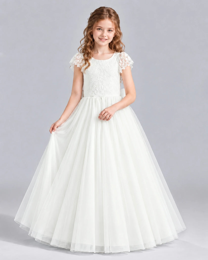 Ivory A-line Flower Girl Dresses Front