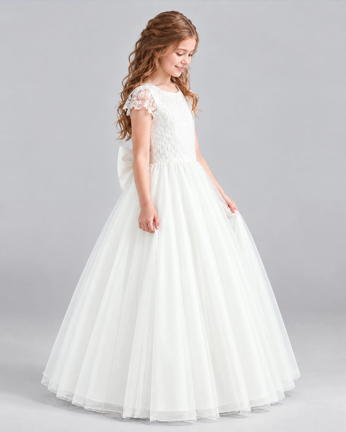 Ivory A-line Flower Girl Dresses Side
