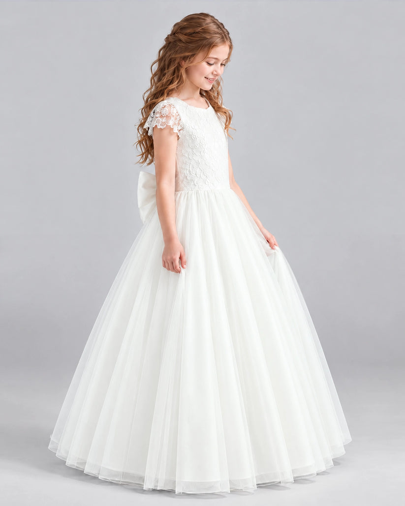 Ivory A-line Flower Girl Dresses Side