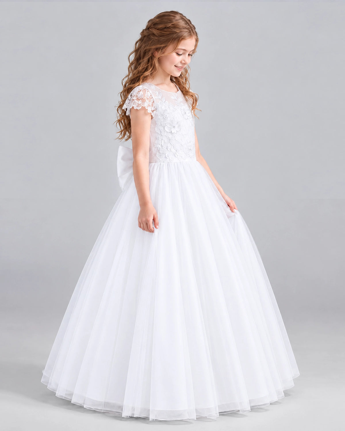 White A-line Flower Girl Dresses Side