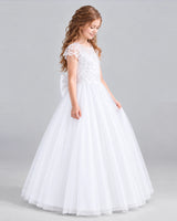 White A-line Flower Girl Dresses Side