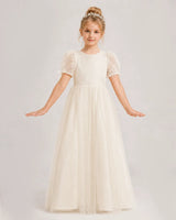 Champagne Tulle A-line First Communion Dress Front View