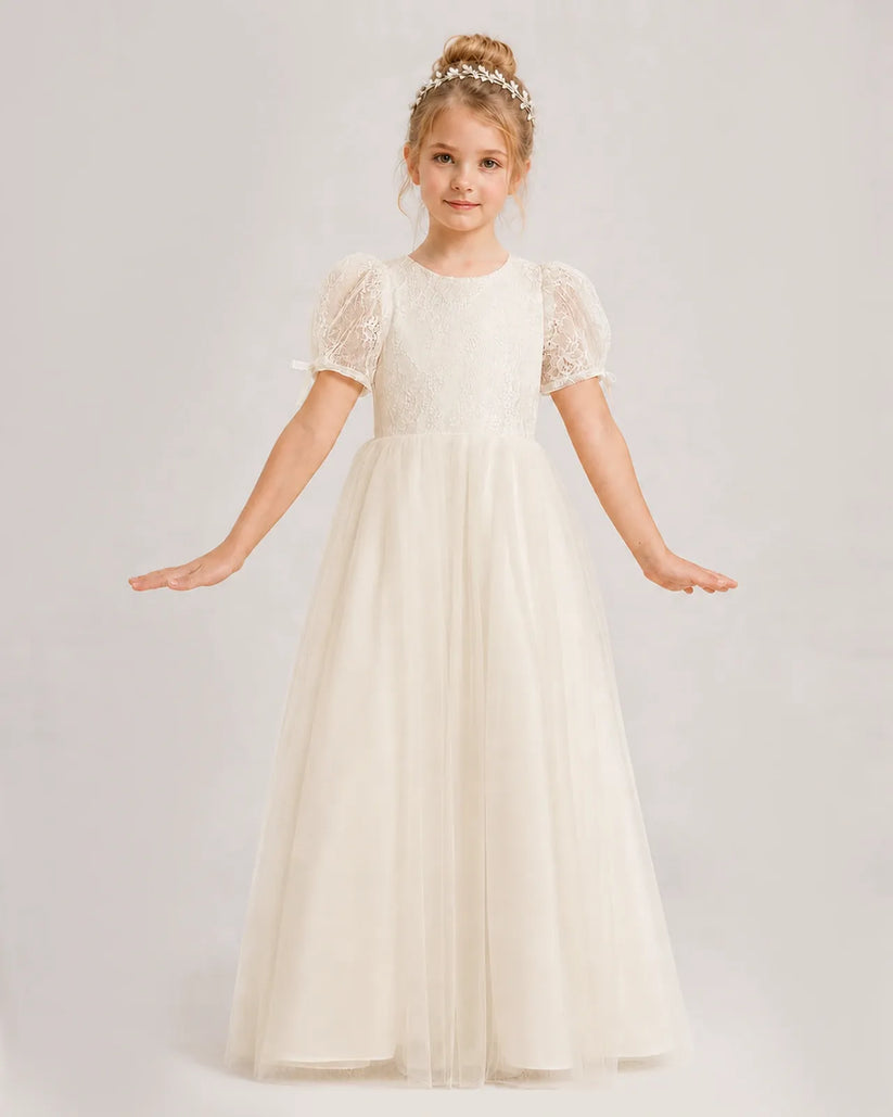 Champagne Tulle A-line First Communion Dress Front View