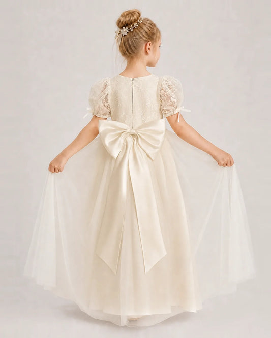 Champagne Tulle A-line First Communion Dress Back View