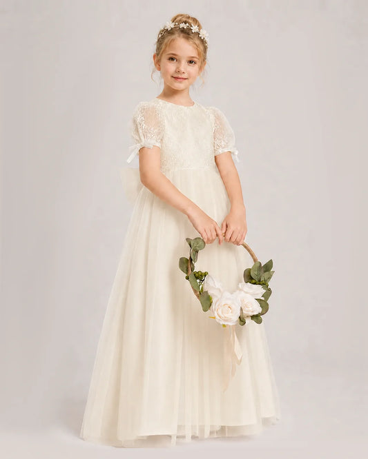 Champagne Lace A-line First Communion Dress Front View