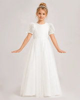 Ivory Lace A-line First Communion Dress Front View