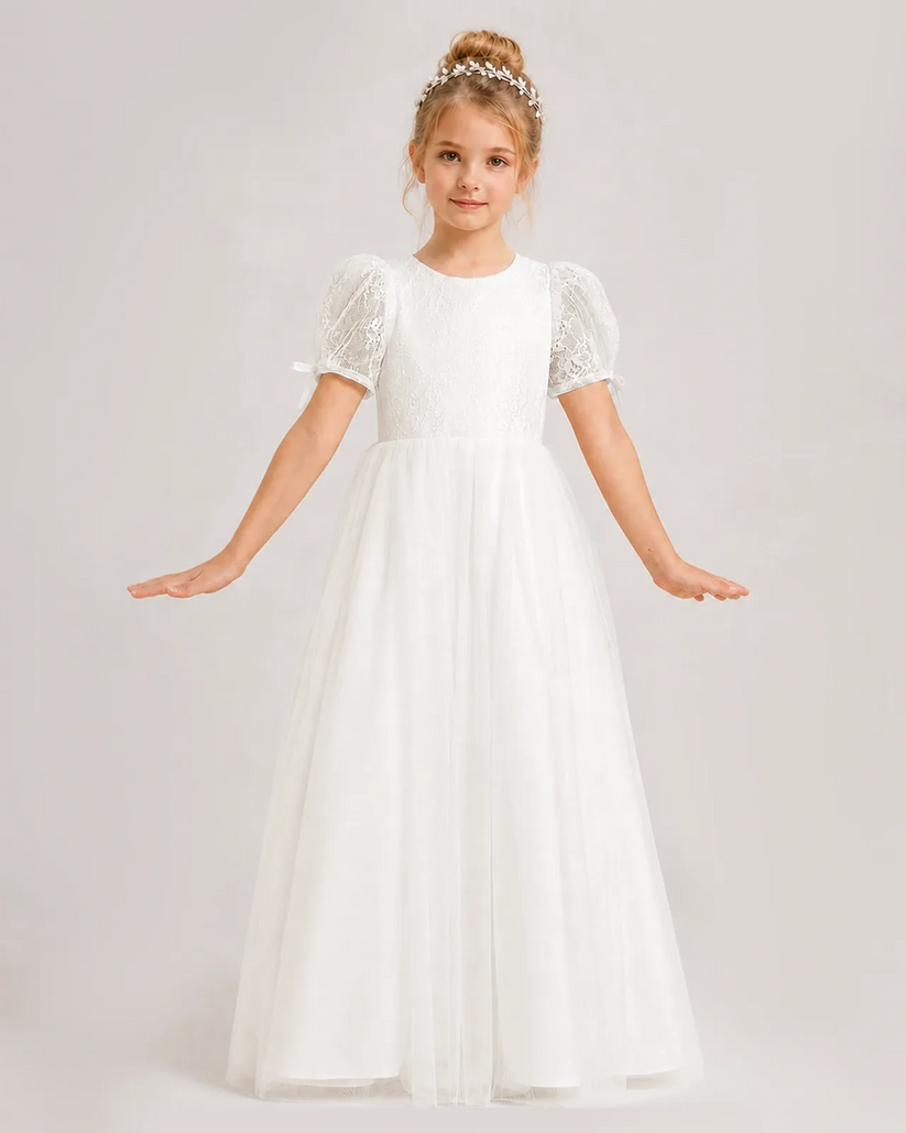 Ivory Lace A-line First Communion Dress Front View