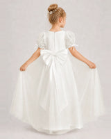 Ivory Lace A-line First Communion Dress Back View