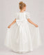 Ivory First Communion Dresses Puff Sleeve Bow Back Tulle Floor-Length Gown Back View
