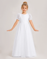 White Lace A-line First Communion Dress Front View