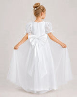 White Tulle A-line First Communion Dress Back View