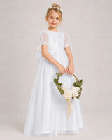 White Tulle A-line First Communion Dress Front View