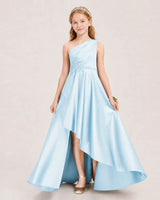Baby Blue Satin A-line Junior Bridesmaid Dress Front View