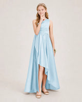 Baby Blue Satin A-line Junior Bridesmaid Dress Front View