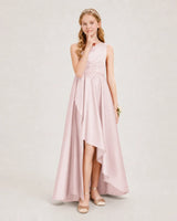 Blush Pink Satin A-line Junior Bridesmaid Dress Front View