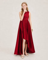 Burgundy Satin A-line Junior Bridesmaid Dress Front View