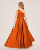 Burnt Orange Satin A-line Junior Bridesmaid Dress Back View