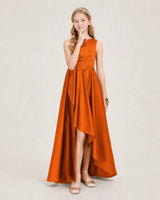 Burnt Orange Satin A-line Junior Bridesmaid Dress Front View